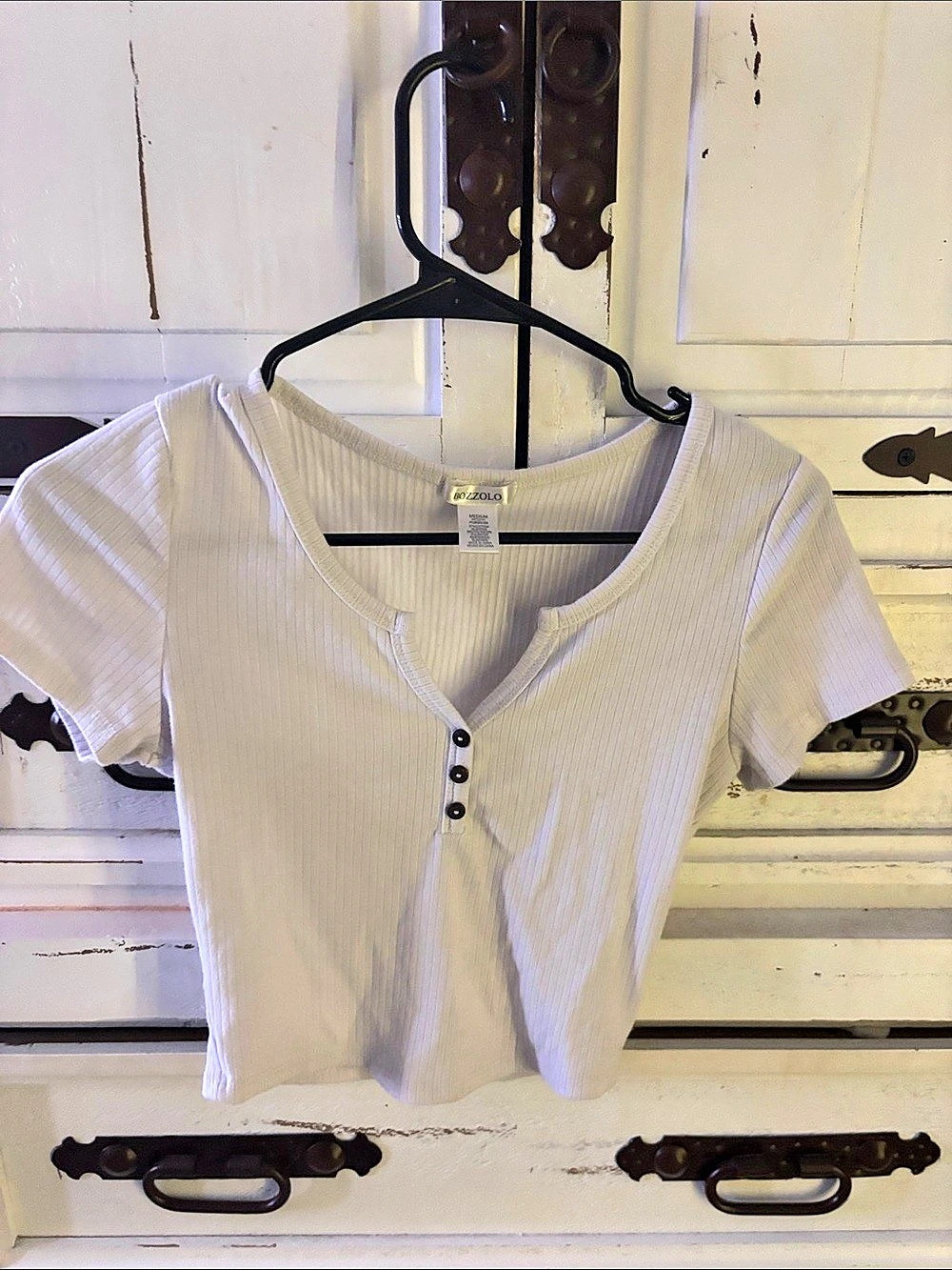 Rag & Bone Ribbed Henley Tee in White Like New